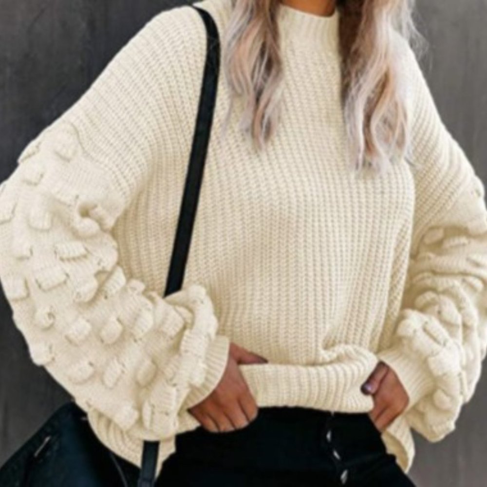 Knit Balloon Sleeve Sweater - Picture 1 of 6